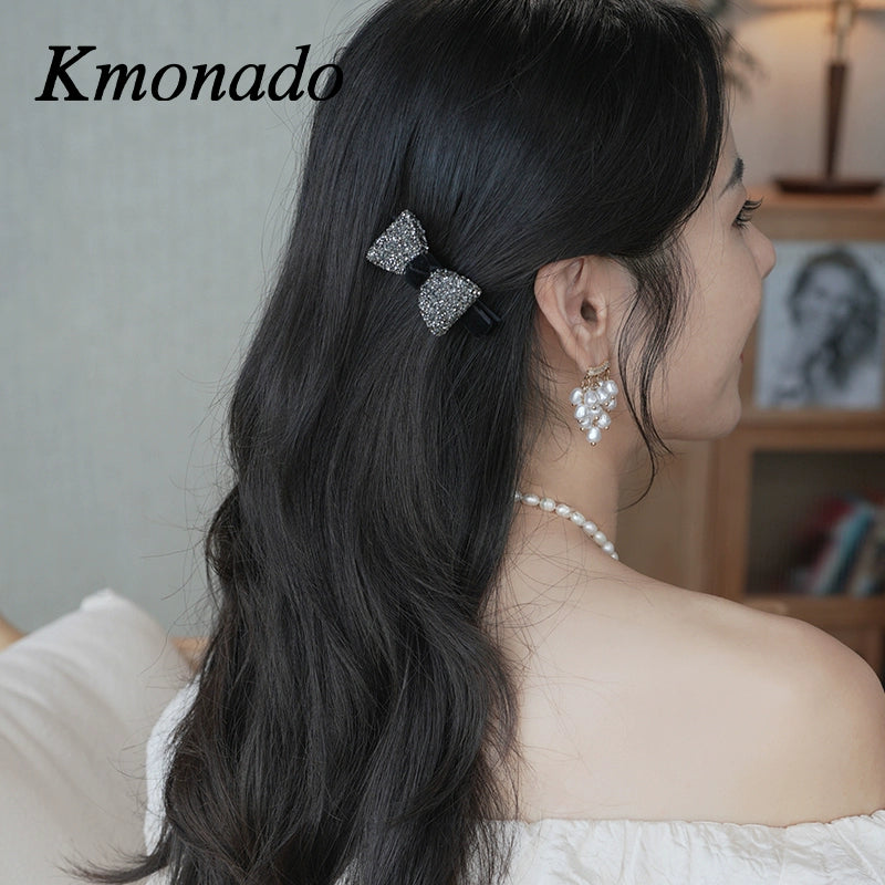 Black velvet bow hairpin female high-end sense light luxury exquisite broken hair spring and summer duck bill clip hairpin