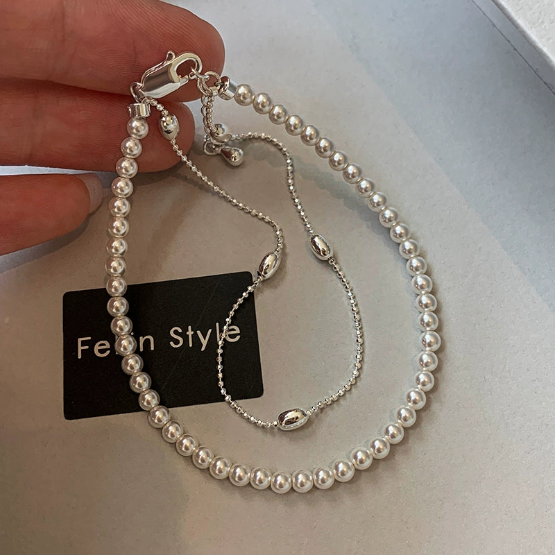 925 sterling silver Australian white millet bead pearl bracelet women's light luxury niche exquisite double-layer stacking