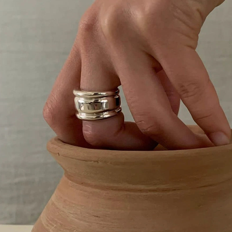 European and American ins minimalist metal silver wide version plain ring index finger ring women's niche design sense high fashion personality