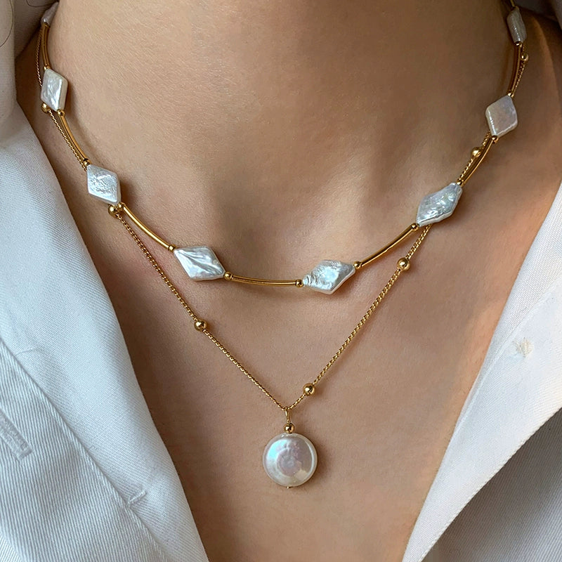 European and American French natural freshwater rhombus irregular baroque pearl necklace women's light luxury niche high-end neck chain