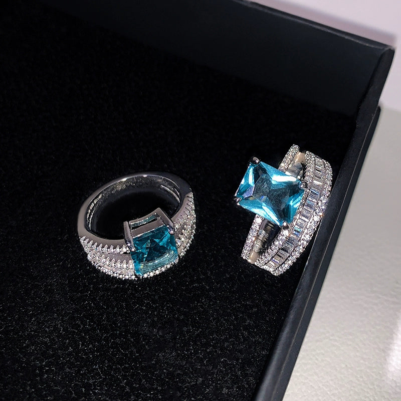 European and American diamond index finger sapphire ring women's fashion personality ins tide light luxury niche design sense exaggerated ring