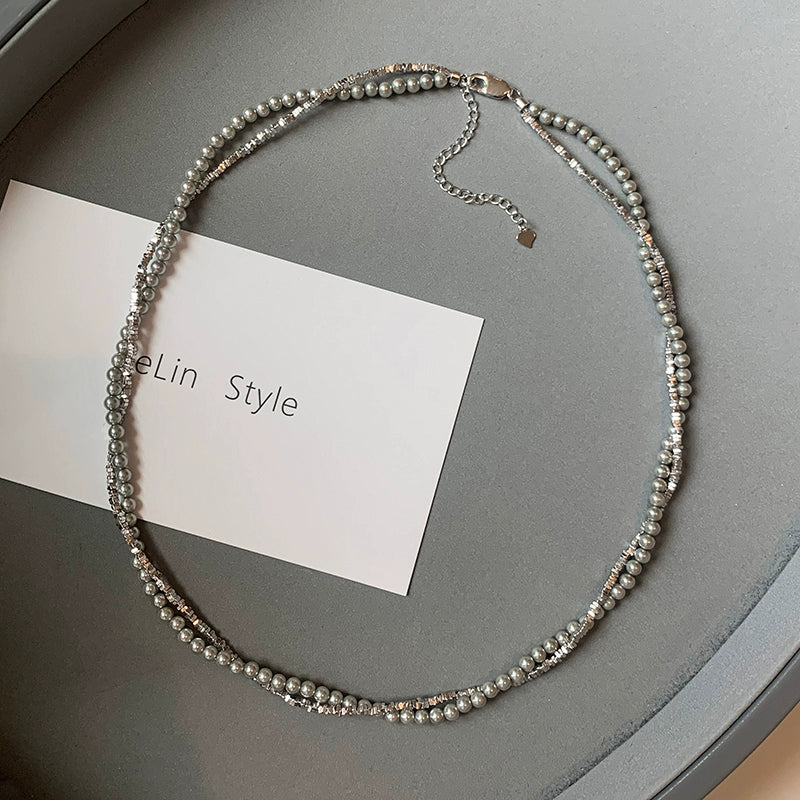 925 sterling silver broken silver natural freshwater millet beads pearl necklace women's autumn stacked wear 2025 new French neck chain