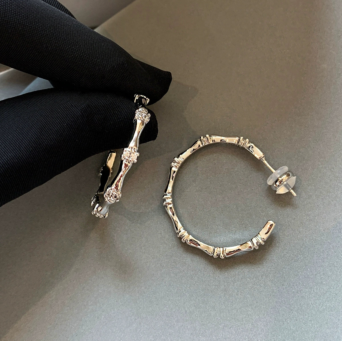 S999 sterling silver metal silver diamond-encrusted bamboo earrings women's high-end sense light luxury temperament niche versatile exquisite earrings