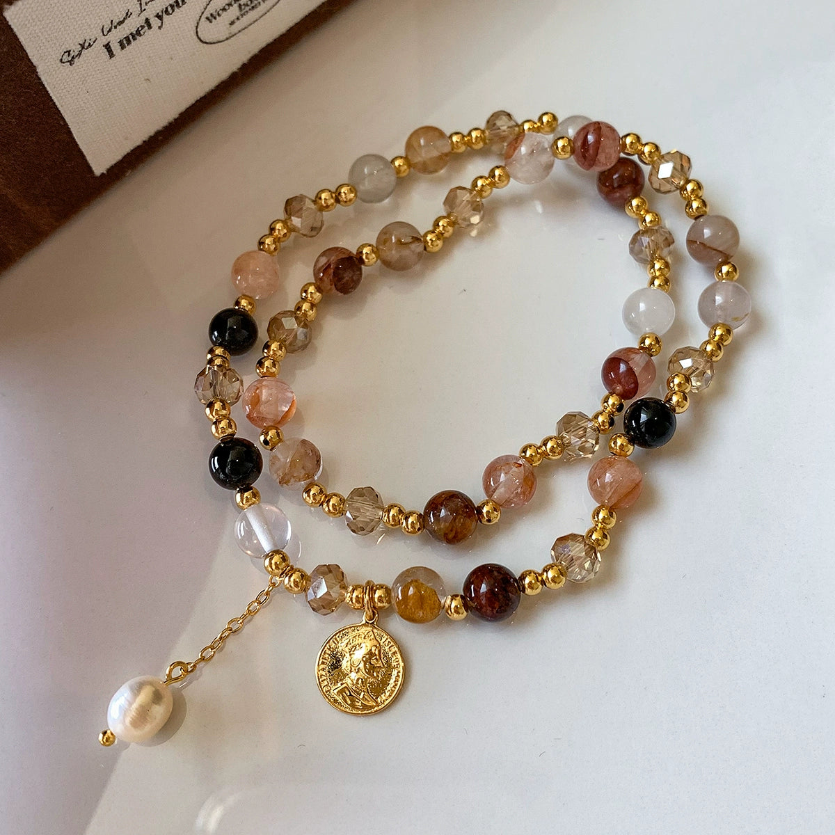 Double-layer stacked wearing lucky yellow pink crystal bracelet women's summer 2025 new light luxury niche exquisite premium bracelet