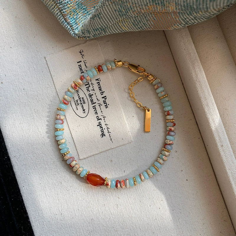 Natural stone pearl colored glazed dopamine beaded bracelet women's summer light luxury niche 2025 new bracelet