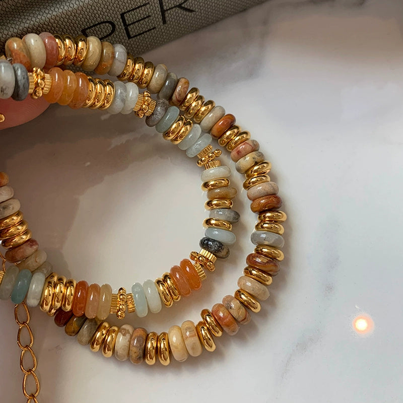 Color natural stone beaded bracelet girls high-end light luxury niche exquisite 2025 new popular bracelet jewelry