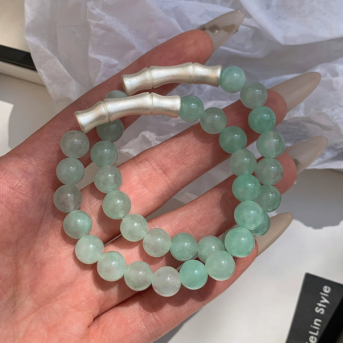 Natural jasper aquamarine jade bamboo bracelet women's summer vacation light luxury niche exquisite fashion bracelet