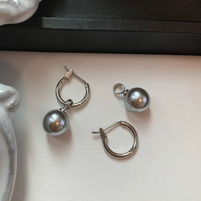 Liu Yifei same gray pearl pendant earrings women's high-end 2025 new light luxury niche temperament earrings earrings