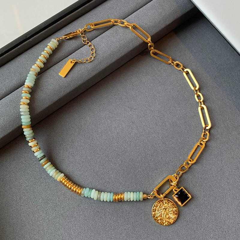 12 constellation natural stone beaded necklace women's accessories summer Europe and America 2025 new light luxury high-end exaggerated neck chain