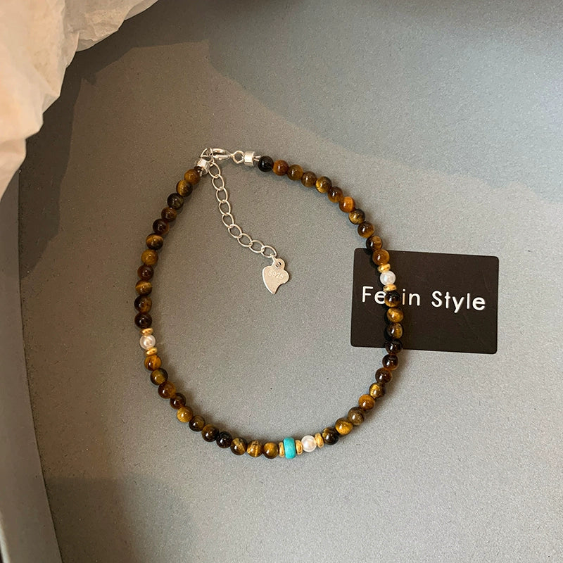 Sterling Silver Broken Silver Maillard Wear Natural Tiger's Eye Stone Bracelet Women's Light Luxury Niche Exquisite 2025 New Bracelet