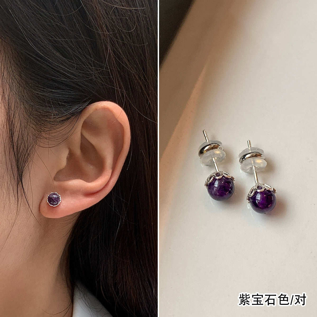 S999 sterling silver natural red and blue gemstone turquoise earrings women's small exquisite ear hole earrings 2025 new