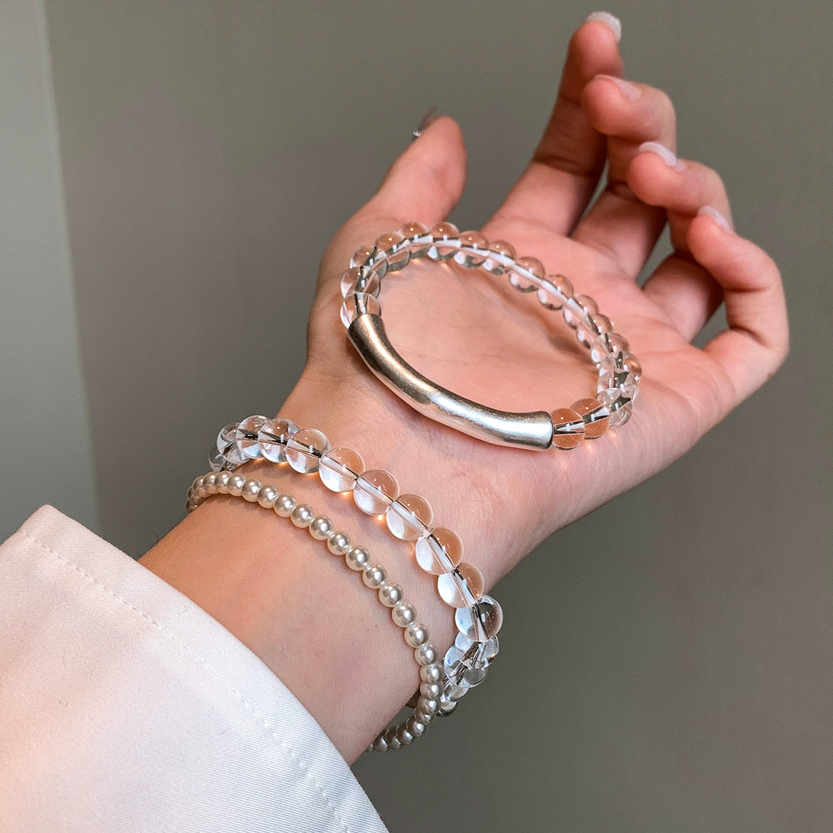 Silver Bamboo White Crystal Bracelet Women's Light Luxury Exquisite Fashion Unique Design High-end Lucky Jewelry Bracelet