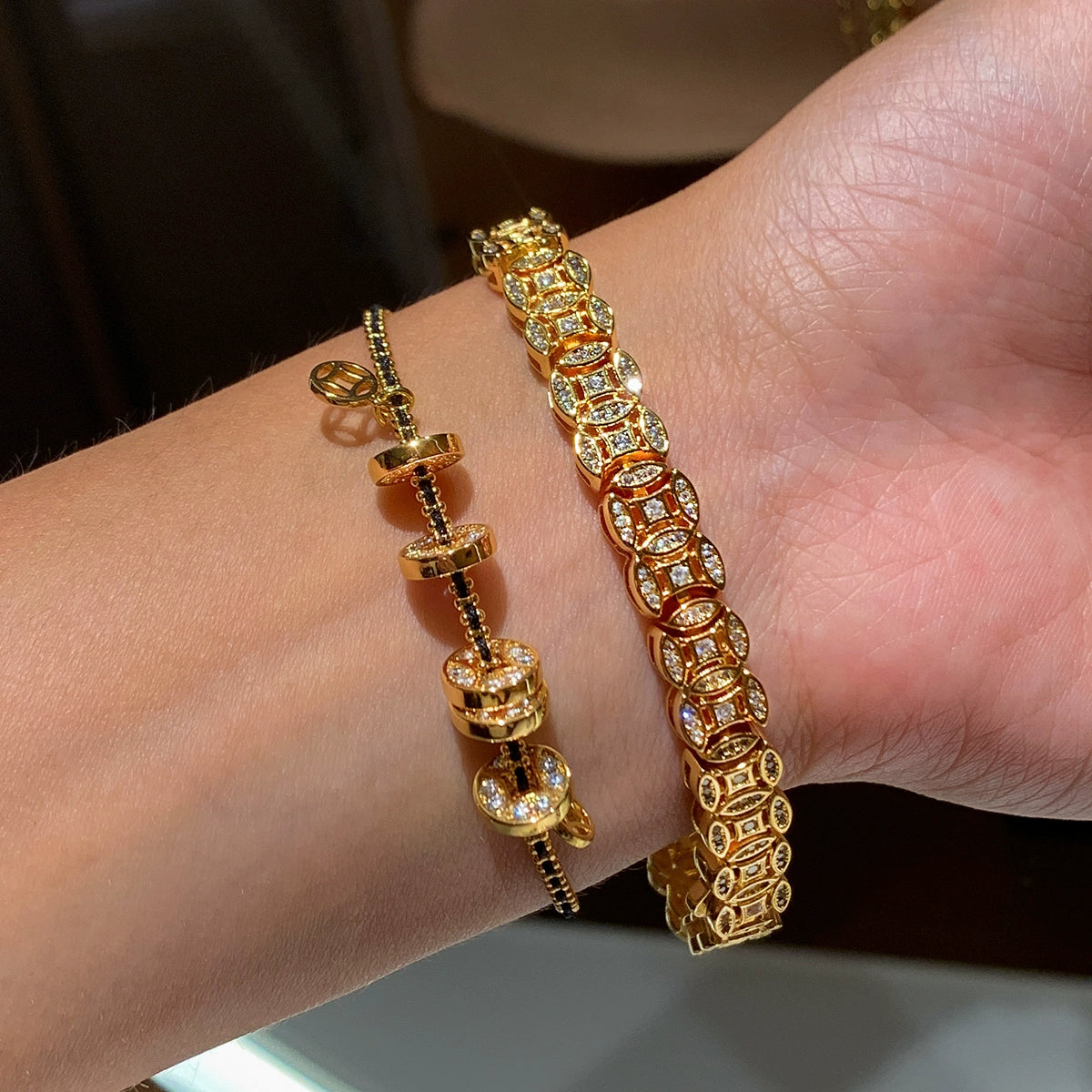 Coiled copper coin bracelet women's light luxury exquisite fashion high sense five emperors money fortune metaphysical gold diamond bracelet