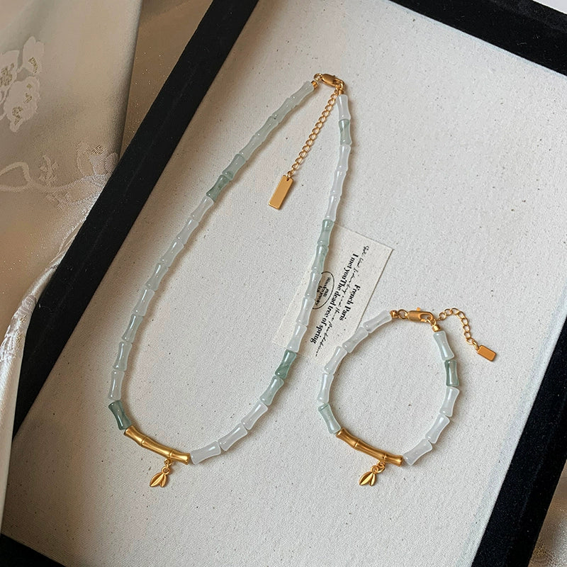 New Chinese natural jade bamboo bamboo necklace women's accessories light luxury high sense 2025 new sweater chain neck chain
