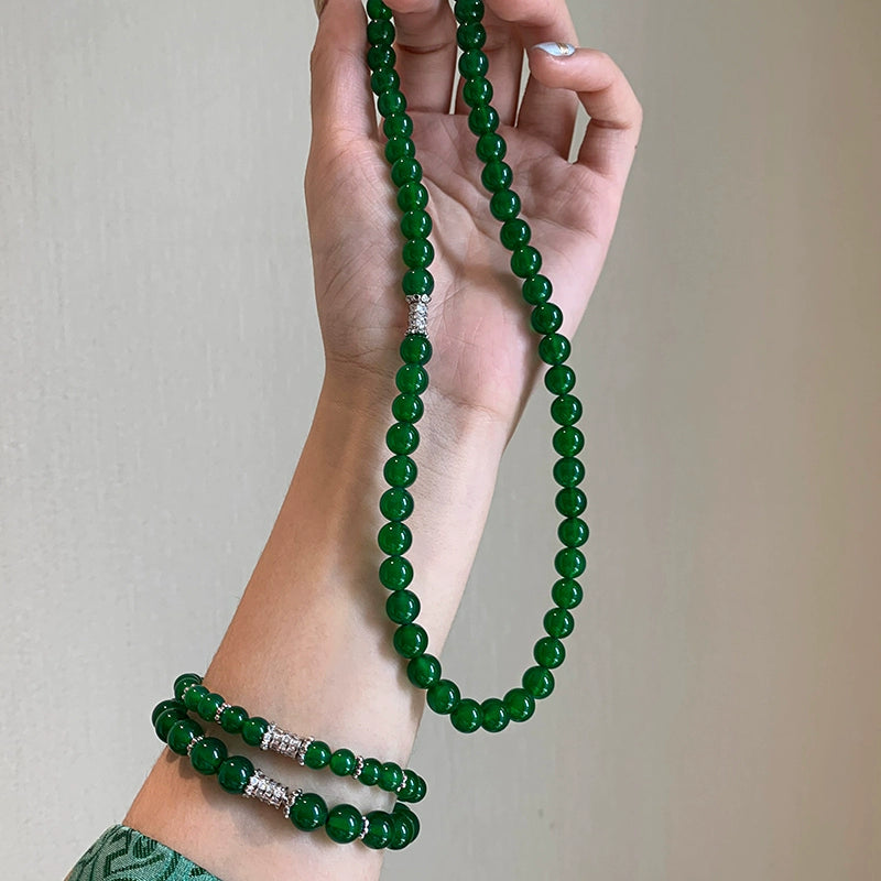 New Chinese chalcedony agate stone beaded necklace women's light luxury niche high-end 2025 new collarbone neck chain