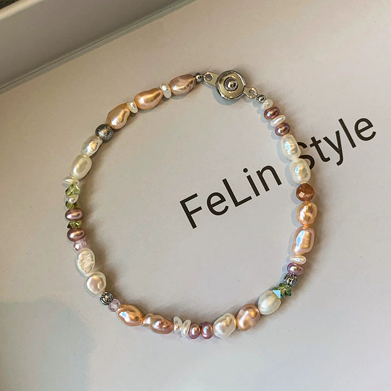 Natural freshwater baroque pearl rainbow dopamine bracelet women's light luxury exquisite niche 2025 new bracelet