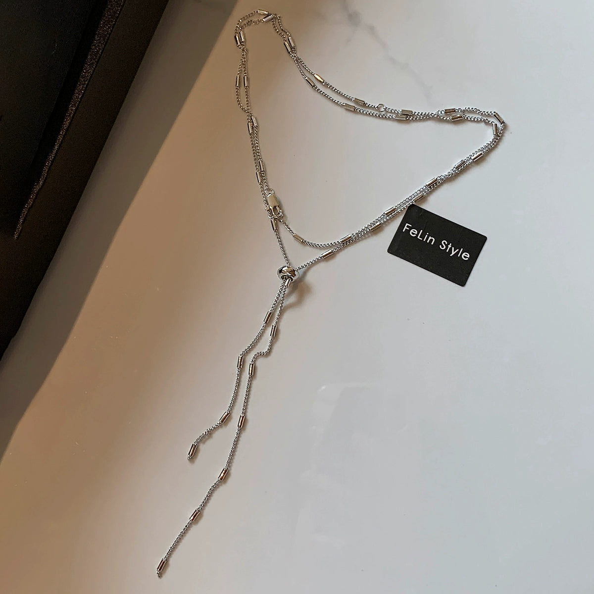 Pull adjustable long gold and silver metal plain chain necklace women's accessories summer light luxury niche premium collarbone chain