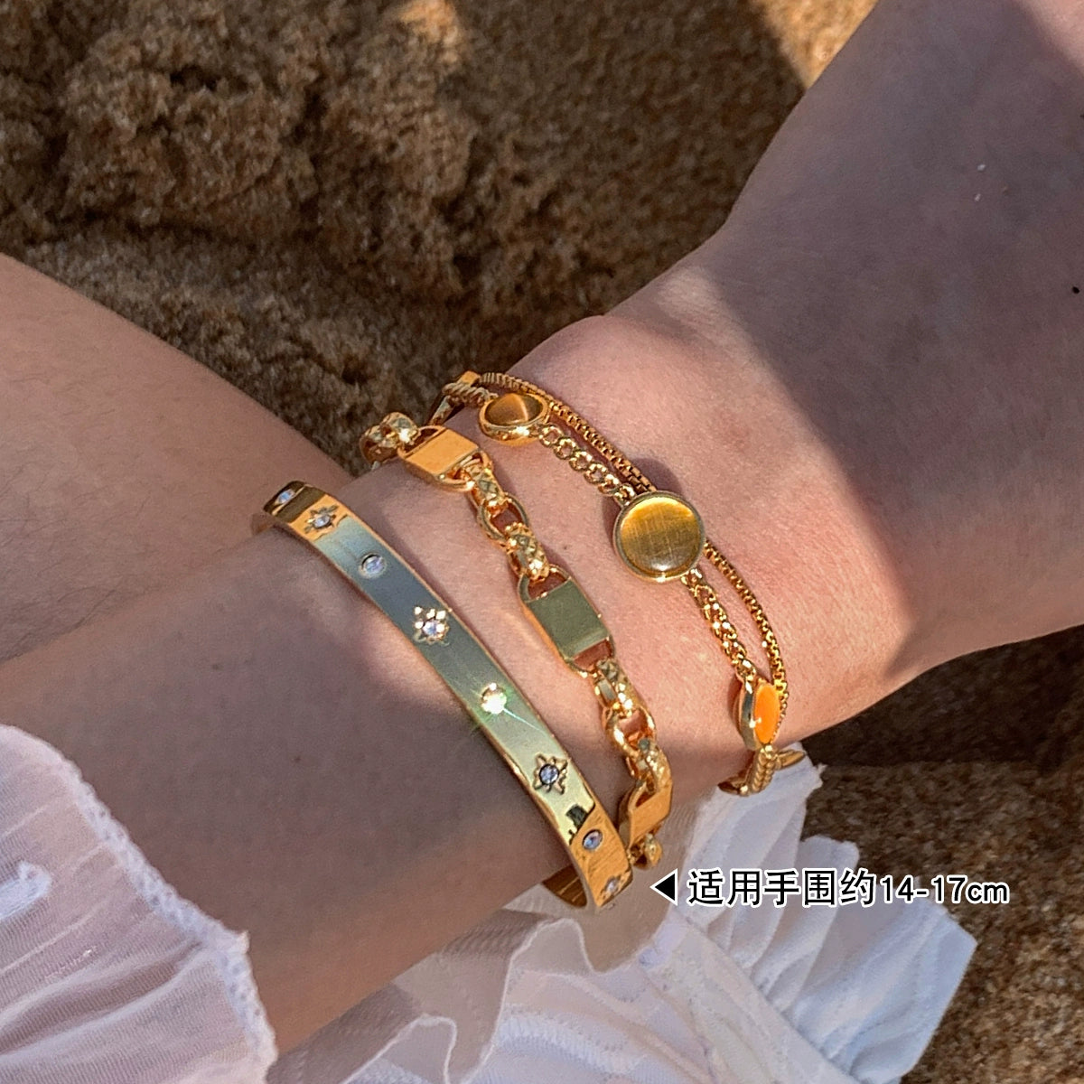 Double-layer stacked opal aquamarine metal bracelet women's light luxury exquisite fashion high-end French temperament bracelet