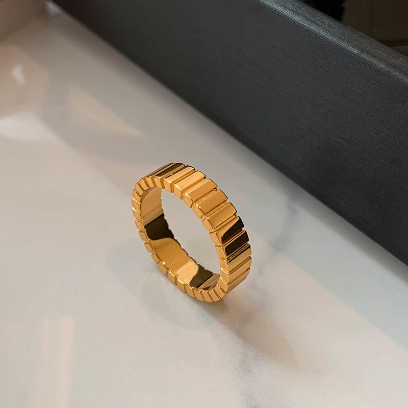 Titanium Steel Striped Gold Silver Index Finger Ring Women's Fashion Personality Niche Design Advanced Sensory Ring