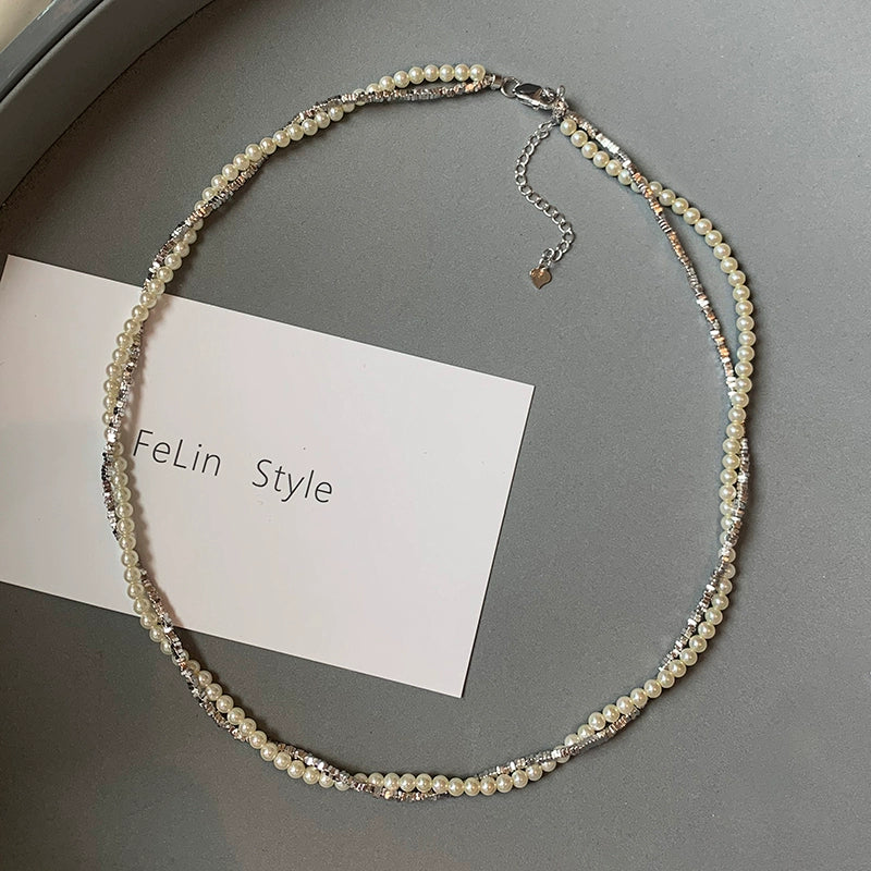 925 sterling silver broken silver natural freshwater millet beads pearl necklace women's autumn stacked wear 2025 new French neck chain