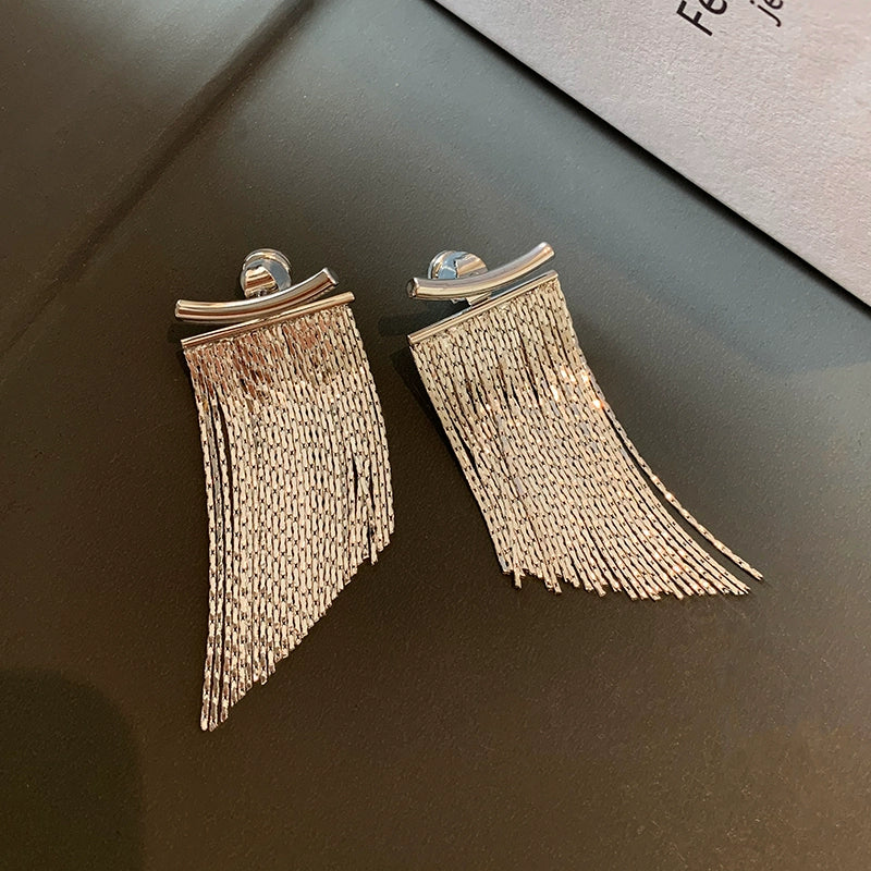 Smile Waterfall long fringed earrings for women show a small face, light luxury, niche high-end sense, unique high-end stud earrings and ear jewelry