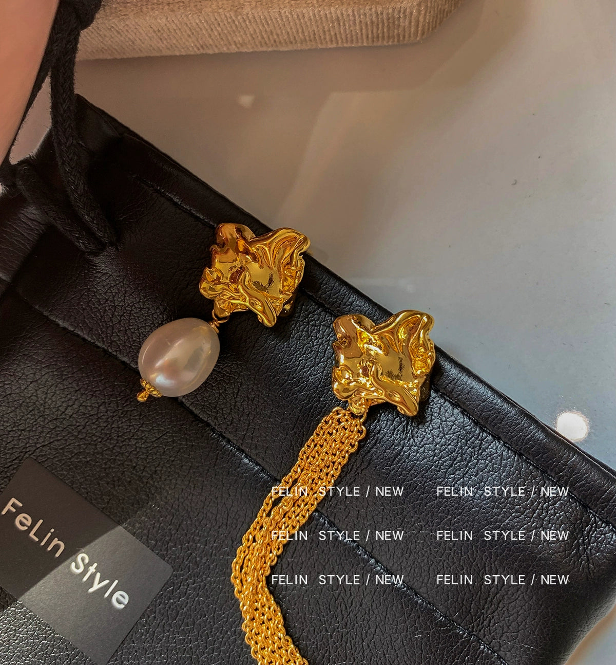 French European and American retro asymmetrical long fringed pearl earrings women's light luxury high-end niche medieval earrings earrings