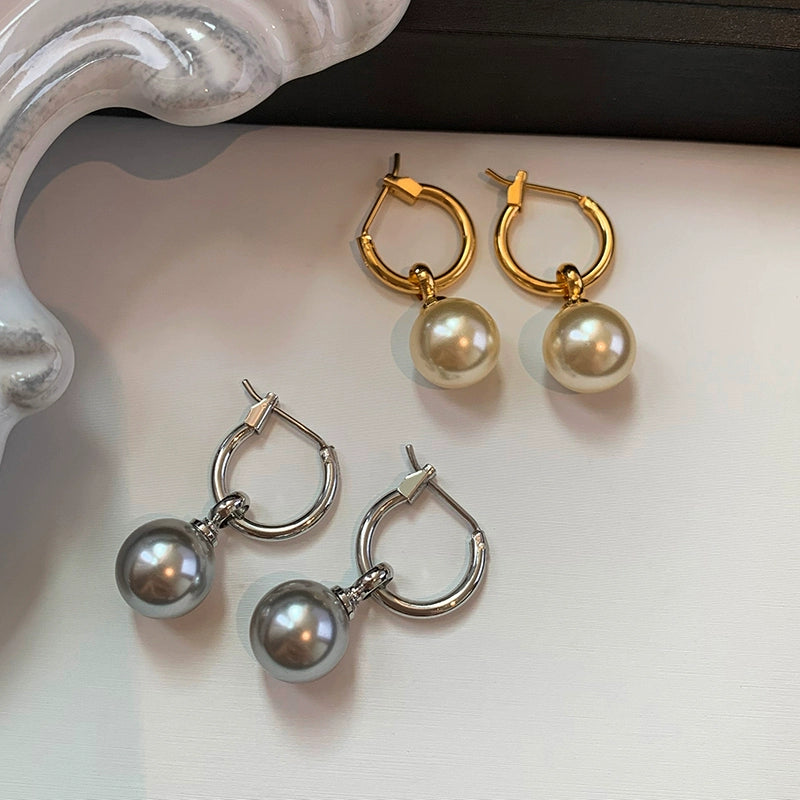 Liu Yifei same gray pearl pendant earrings women's high-end 2025 new light luxury niche temperament earrings earrings