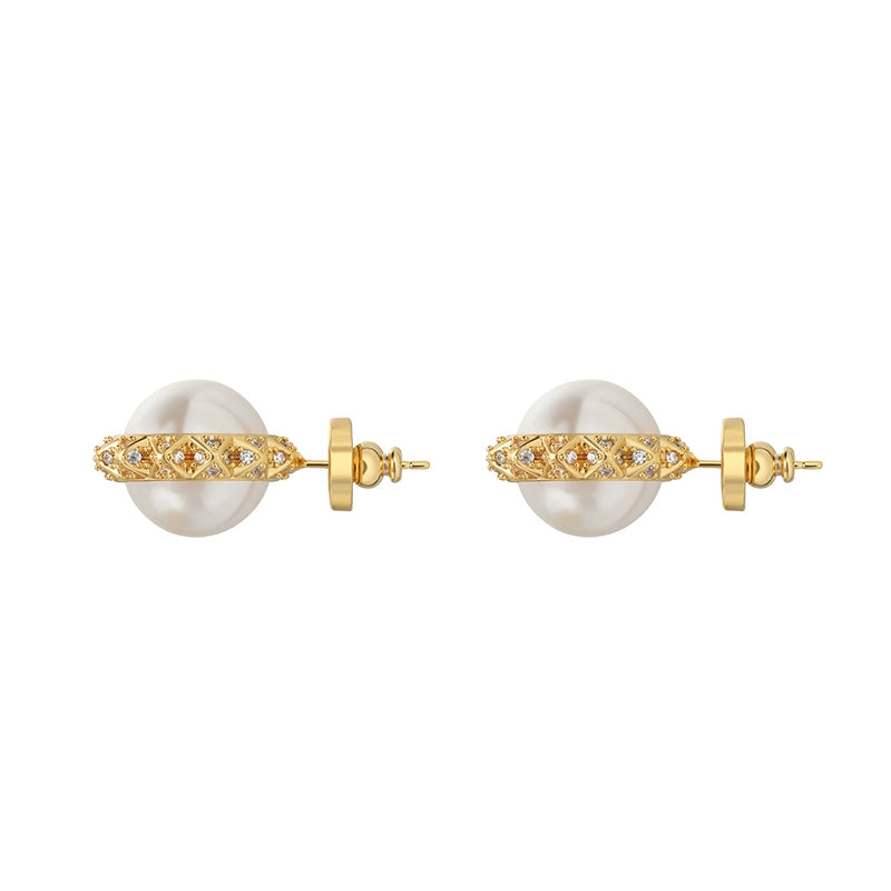 French flower diamond pearl earrings women's high-end high-end temperament atmosphere 2025 new high-end stud earrings