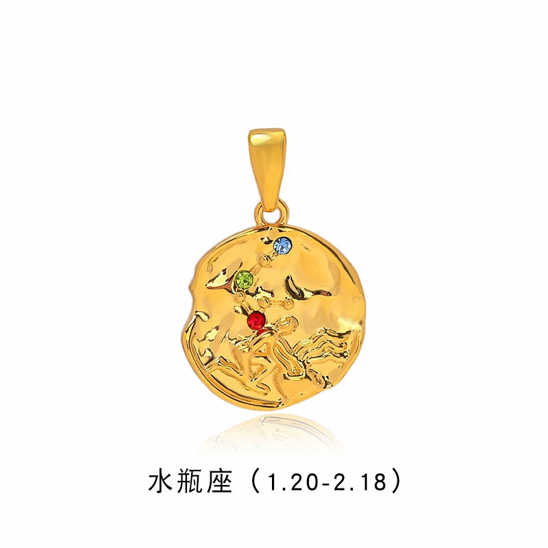 Twelve constellations gold coin pendant dopamine color beaded necklace women's summer accessories light luxury niche collarbone chain