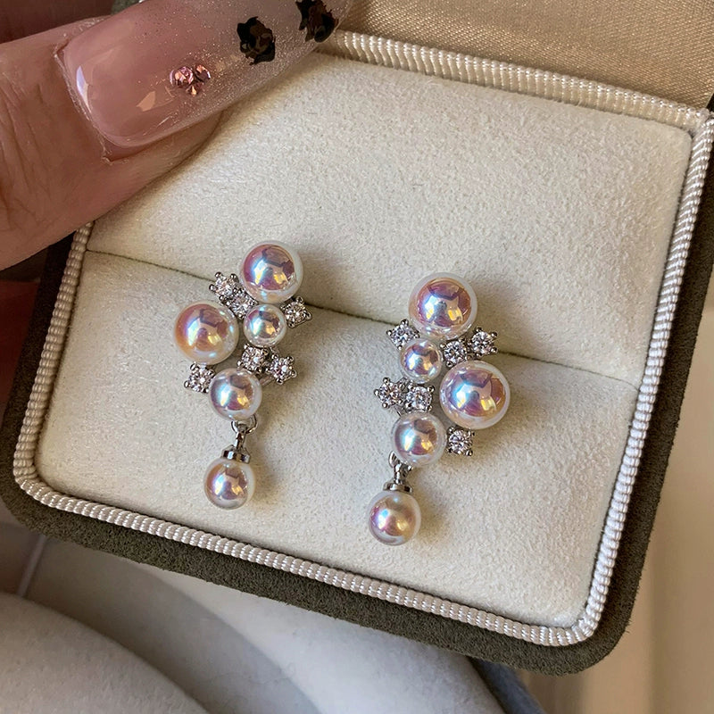 S925 silver needle real hemp silver gray grape pearl stud earrings women's unique 2025 new high-end earrings earrings