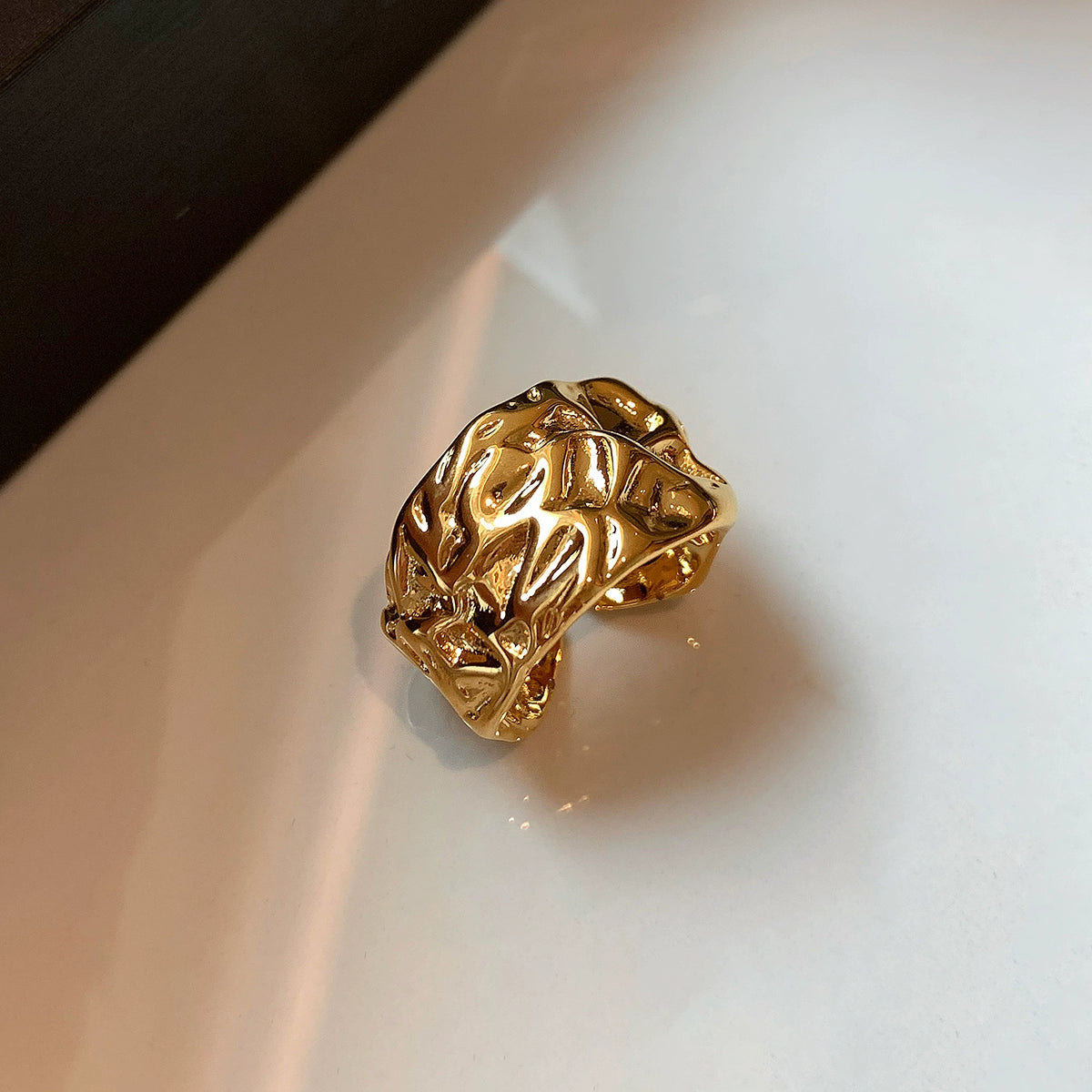 European and American metal leaf opening adjustable middle finger index finger ring women's light luxury niche design high-end hand jewelry