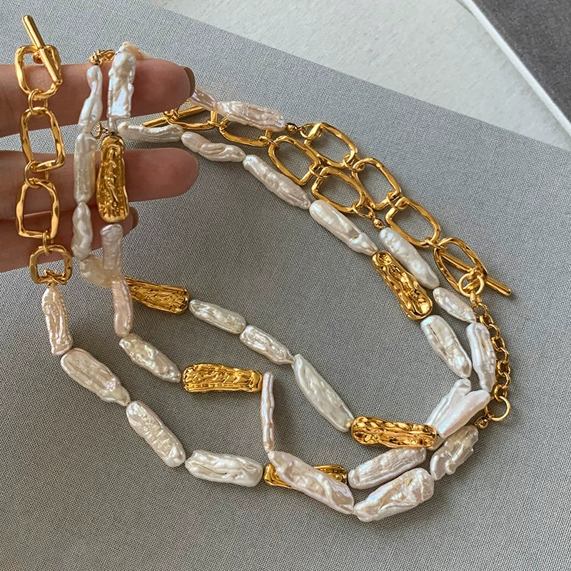 Natural freshwater baroque toothpick pearl necklace women's light luxury niche French retro high-end clavicle chain neck chain