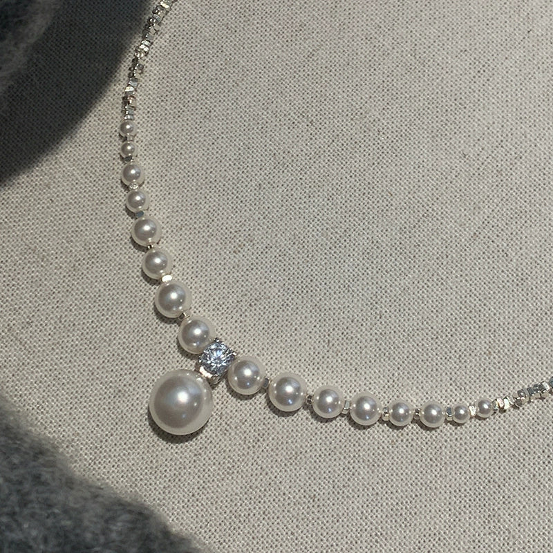 925 Sterling Silver Broken Silver Australian White Pearl Pendant Necklace Women's Accessories Summer Light Luxury Premium Collarbone Necklace