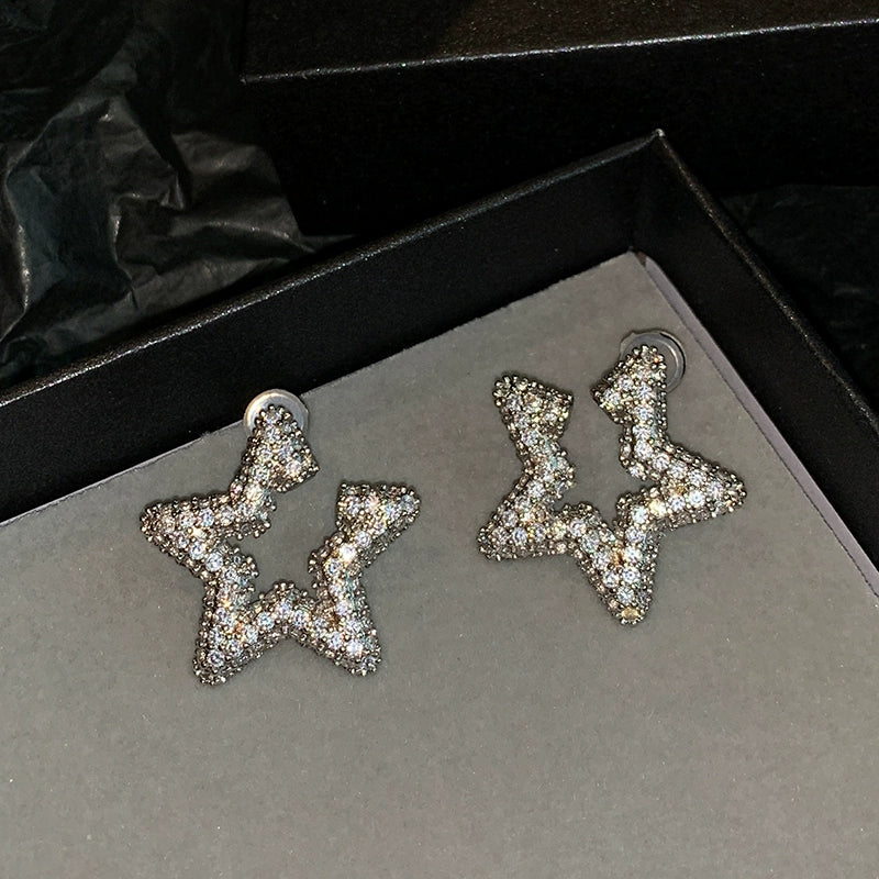 Silver zircon five-pointed star full diamond earrings women's light luxury niche high-end sense unique 2025 new earrings earrings
