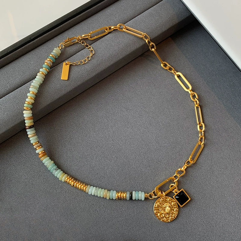 12 constellation natural stone beaded necklace women's accessories summer Europe and America 2025 new light luxury high-end exaggerated neck chain