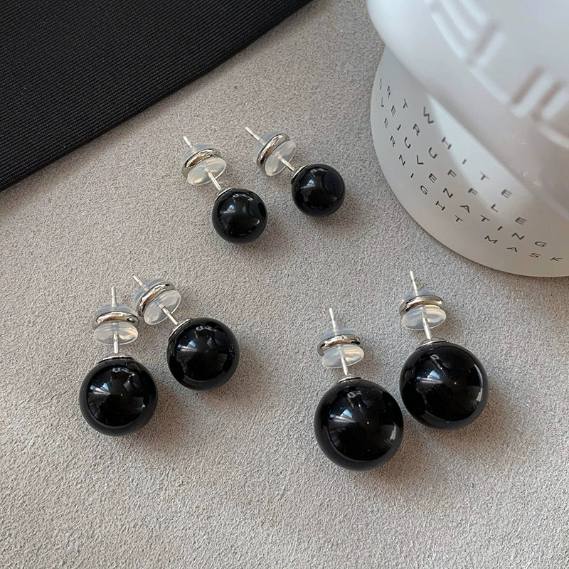 S999 Silver Needle Unique Design Black Pearl Stud Earrings Women's Niche Design Sense High-end Unique High-end Earrings Earrings