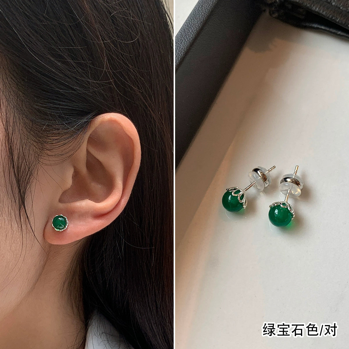 S999 sterling silver natural red and blue gemstone turquoise earrings women's small exquisite ear hole earrings 2025 new