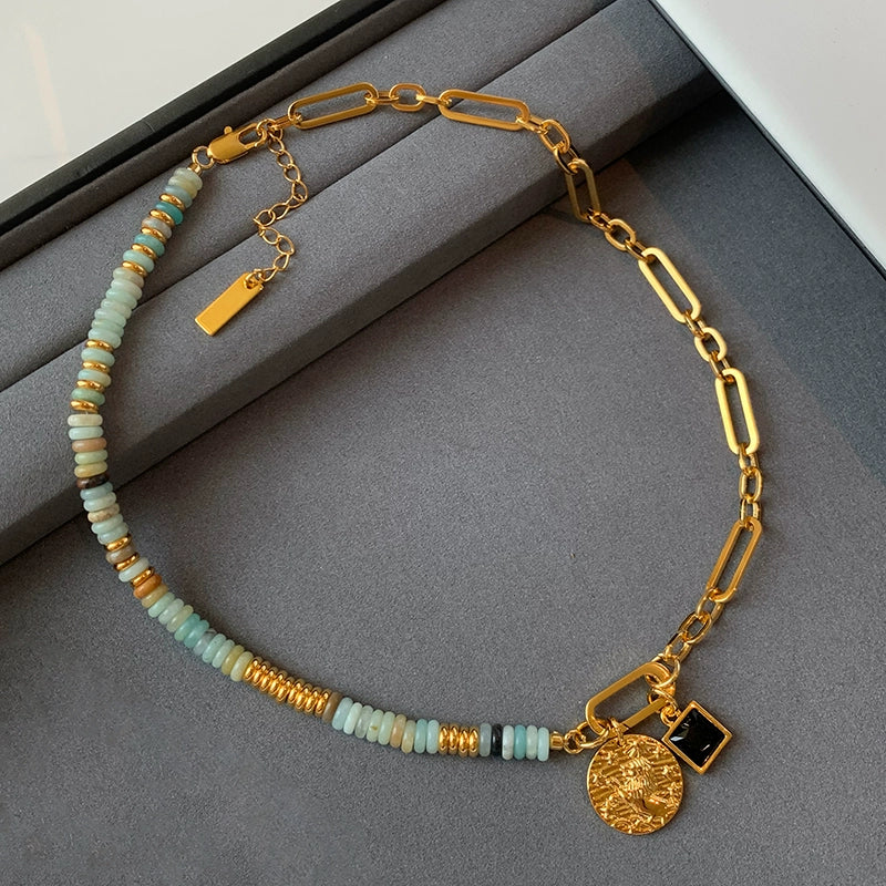 12 constellation natural stone beaded necklace women's accessories summer Europe and America 2025 new light luxury high-end exaggerated neck chain