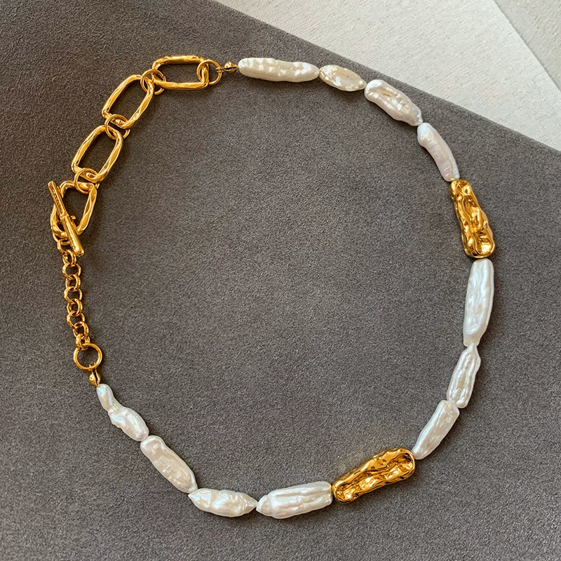 Natural freshwater baroque toothpick pearl necklace women's light luxury niche French retro high-end clavicle chain neck chain