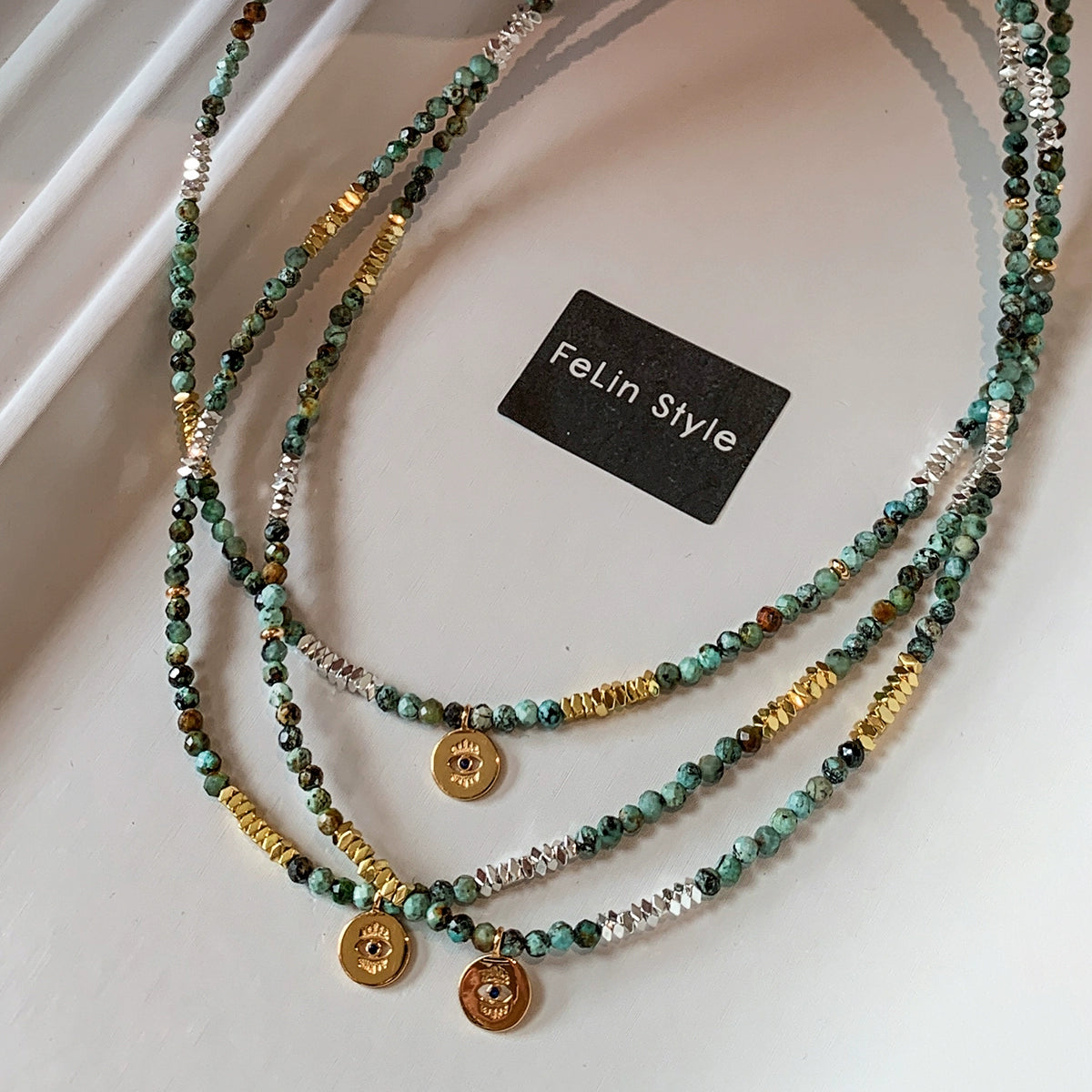 Devil's Eye Pendant African Turquoise Green Beaded Necklace Women's Summer Vacation Light Luxury Premium Necklace