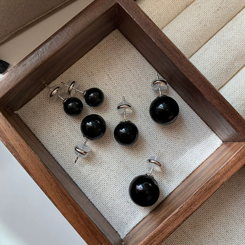 S999 Silver Needle Unique Design Black Pearl Stud Earrings Women's Niche Design Sense High-end Unique High-end Earrings Earrings