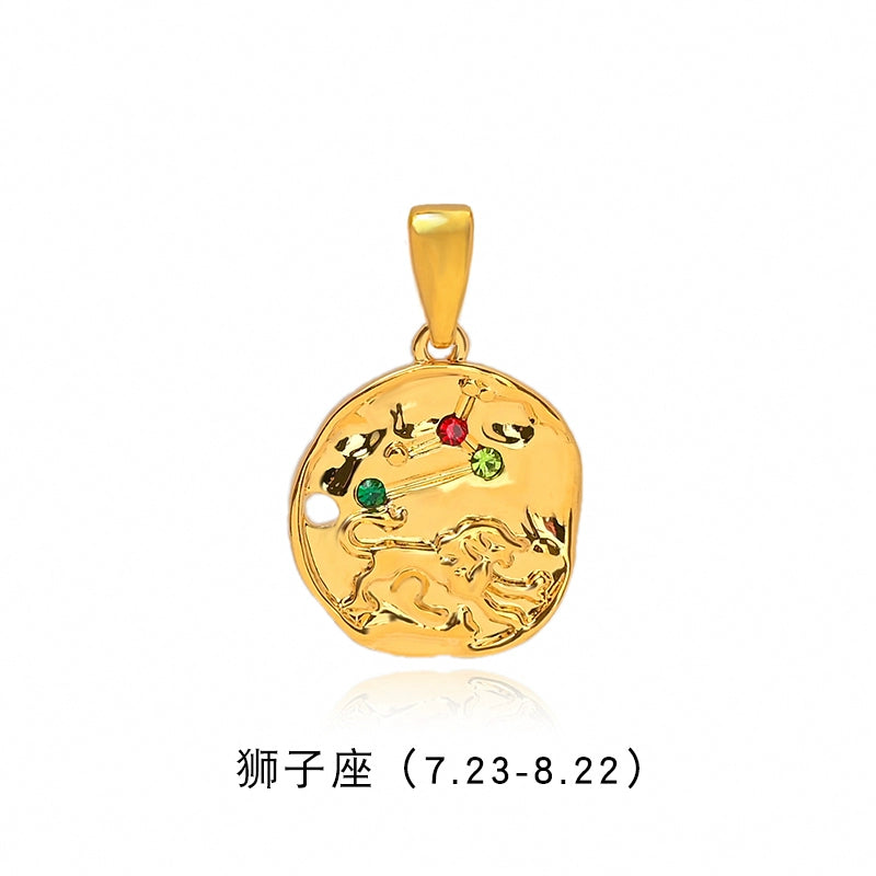 Twelve constellations gold coin pendant dopamine color beaded necklace women's summer accessories light luxury niche collarbone chain
