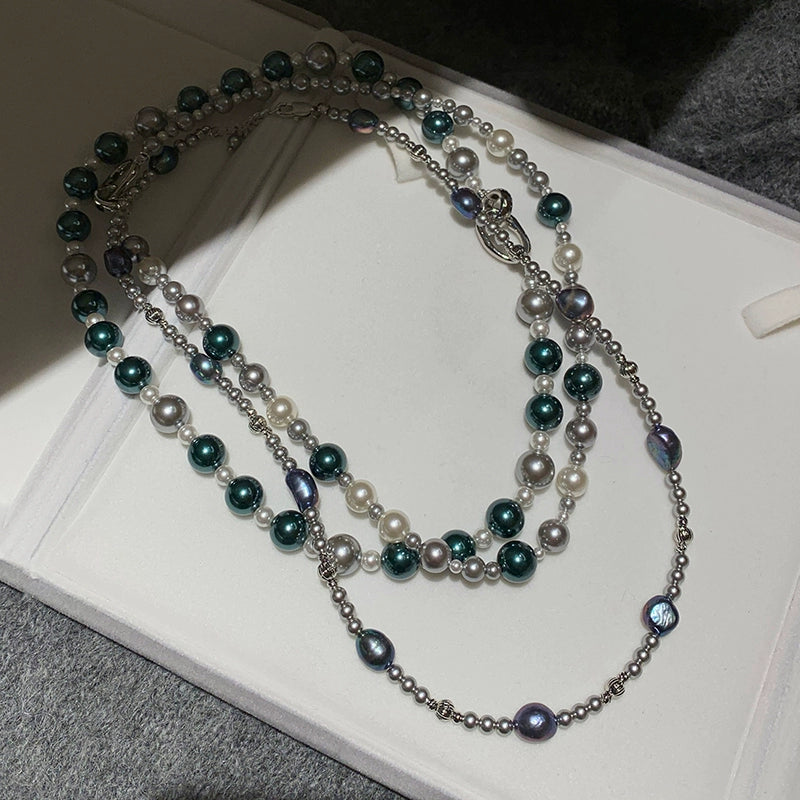 Ni Ni has the same mixed color Tahiti color, so much hemp gray pearl necklace, women's light luxury niche high-end neck chain.