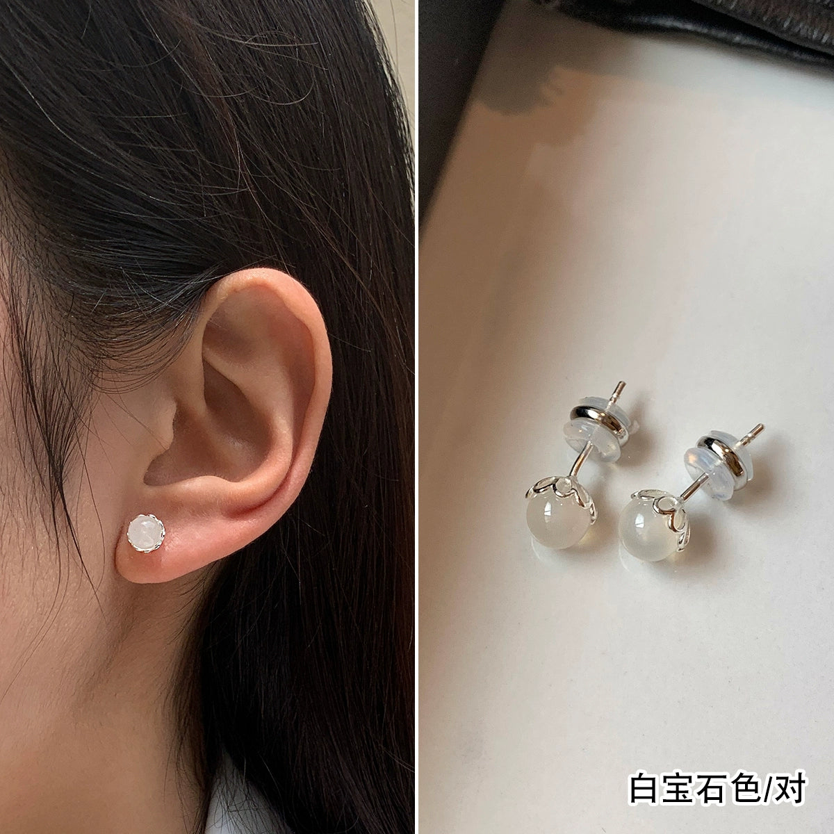 S999 sterling silver natural red and blue gemstone turquoise earrings women's small exquisite ear hole earrings 2025 new