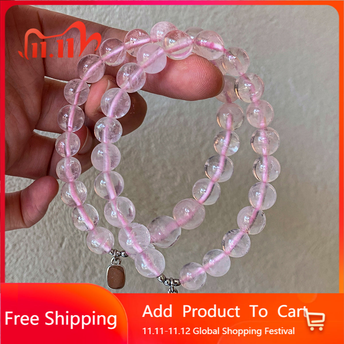 Natural white powder crystal girls bracelet light luxury exquisite fashion high sense lucky Peach Blossom bracelet Qixi Festival gift
