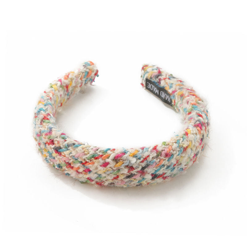 Korean color woven plaid wool headband women's pressure hair wash face high skull top headband sweet and versatile