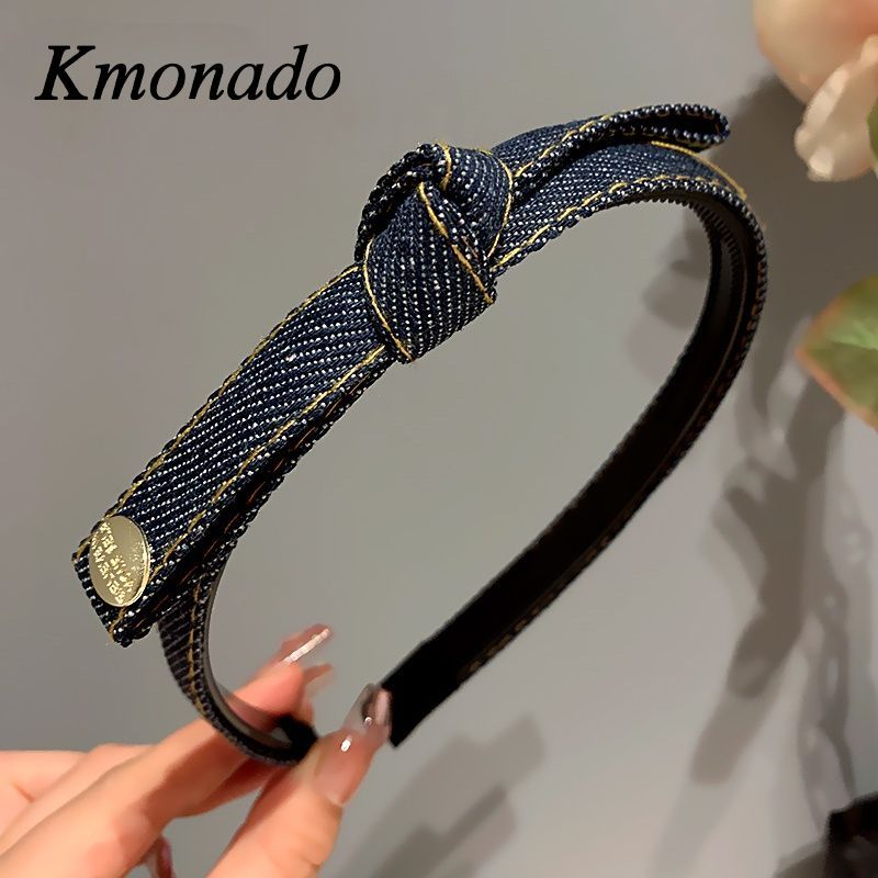 headband female Korean retro denim bow headband new toothed non-slip face wash hairpin headgear