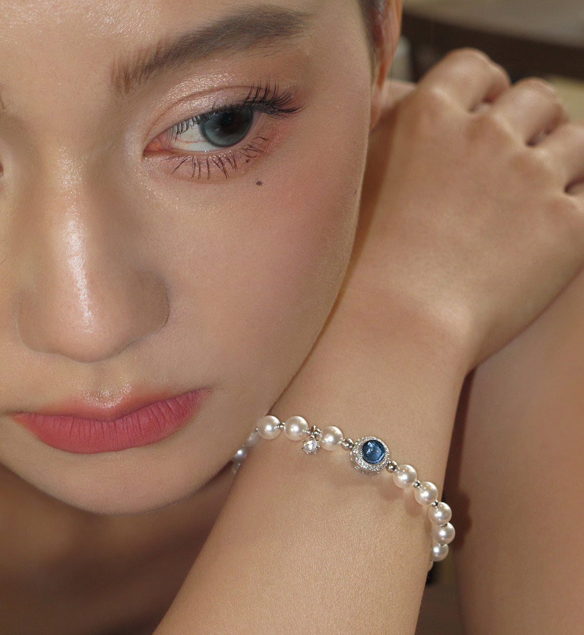 925 sterling silver aquamarine pearl bracelet women's summer light luxury exquisite fashion high-end vacation style jewelry