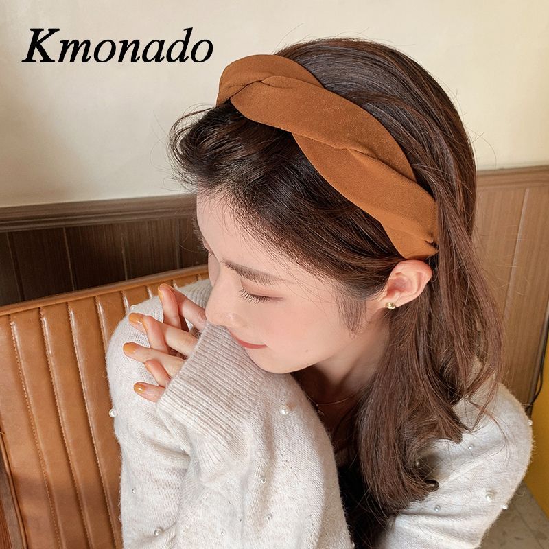 Korean version autumn and winter kink solid color fabric wide edge temperament headband simple and versatile going out headband headdress