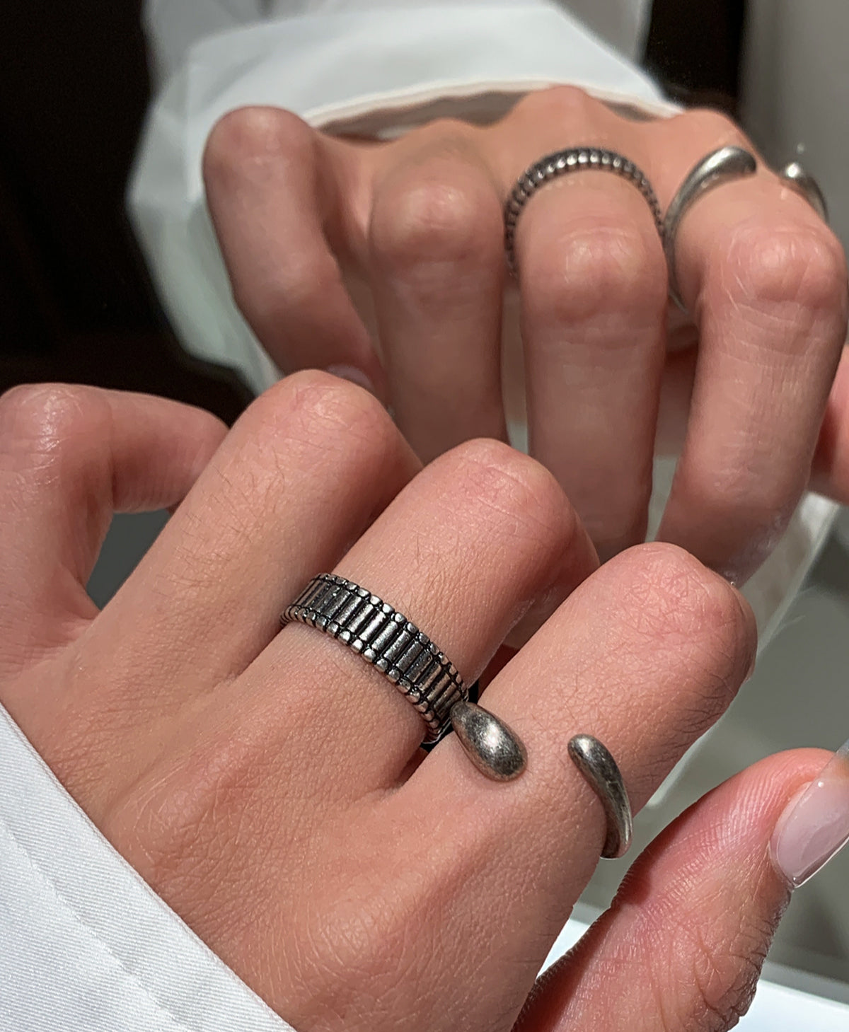 Niche design retro silver gold old ring female European and American trendy brand American index finger middle finger open ring ring